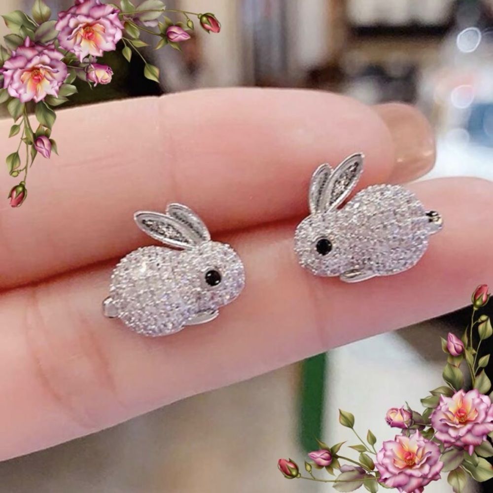 Easter Bunny Rabbit Cubic Zirconia Stud Earrings